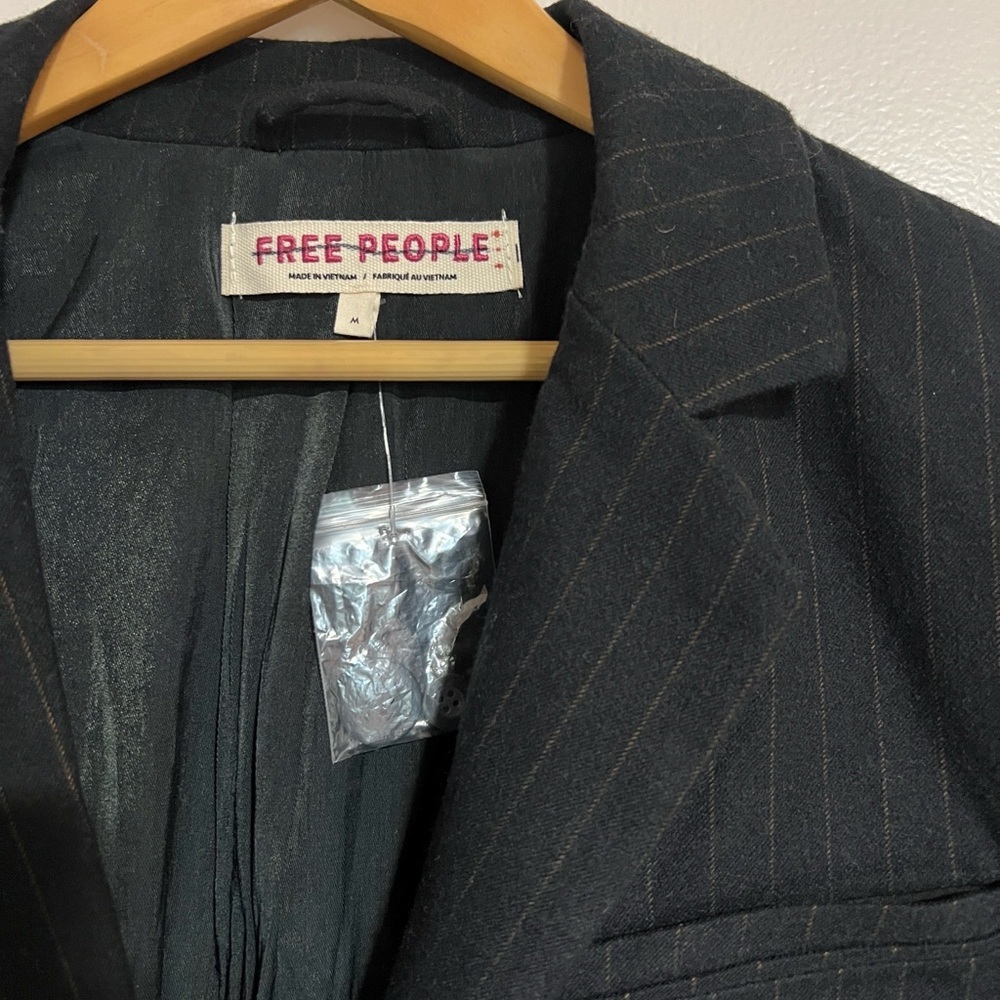 NWOT Free People Reggie Blazer Pinstripe Midnight Combo Navy Blue - Picture 9 of 16